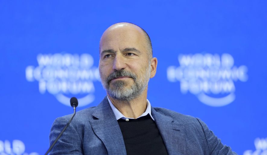 Uber CEO Dara Khosrowshahi attends the annual meeting of the World Economic Forum in Davos, Switzerland, Thursday, Jan. 23, 2025. (AP Photo/Markus Schreiber) ** FILE **