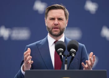 Vice President J.D. Vance speaks at the United States Air Force Academy Graduation Ceremony at Falcon Stadium at the United States Air Force Academy on May 28, 2026, in Colorado Springs, Colorado.