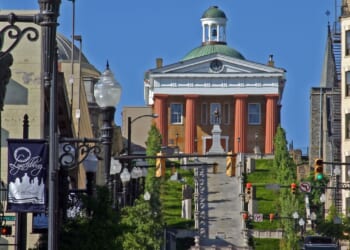 Shown is an image of downtown Lynchburg, Virginia.