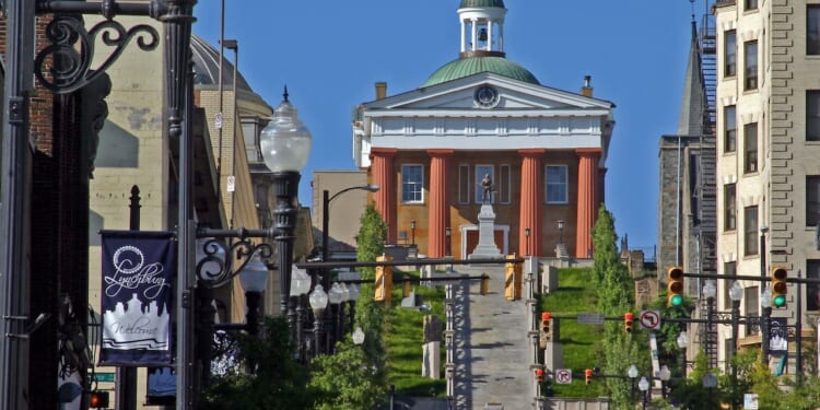 Shown is an image of downtown Lynchburg, Virginia.