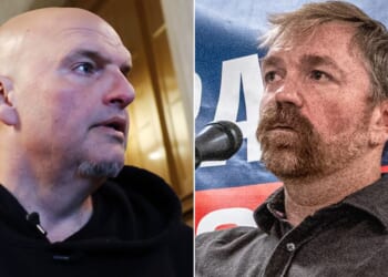 Sen. John Fetterman of Pennsylvania, left, issued the challenge to Maine senate candidate Graham Platner, right.