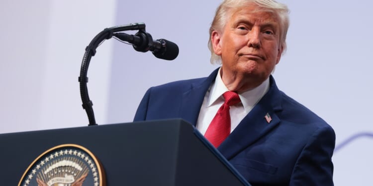 U.S. President Donald Trump at a podium