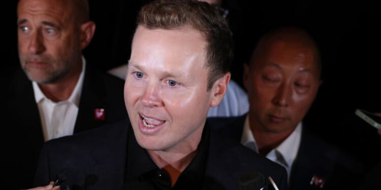 Los Angeles mayoral candidate Spencer Pratt speaks to the media outside an election-night party June 2.