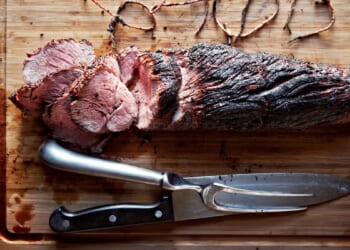This smoky, fire-kissed beef tenderloin with herb butter comes from Canal House