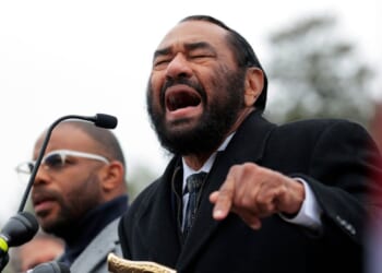 Rep. Al Green speaks at a presser after joining "Remove the Regime" protesters as they march from Union Station to the Capitol on Nov. 20, 2025, in Washington, D.C.