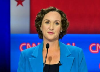 Democratic candidate Katie Porter participates in a California gubernatorial debate at the East Los Angeles College Auditorium in Monterey Park, California, on May 5, 2026.
