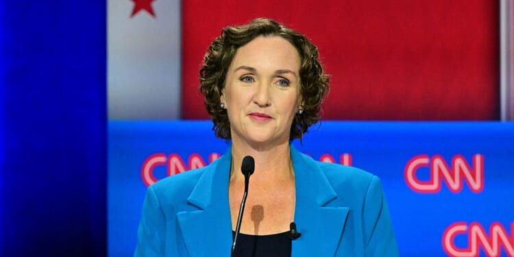 Democratic candidate Katie Porter participates in a California gubernatorial debate at the East Los Angeles College Auditorium in Monterey Park, California, on May 5, 2026.
