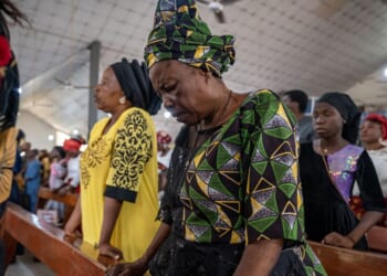 Catholic Nigerians pray in Saint Michael's Cathedral during a Sunday service in Minna, Nigeria on Nov. 30, 2025.