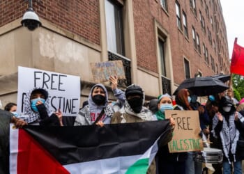 Orthodox Jewish activists join a protest outside Columbia University in solidarity with pro-Palestinian students on May 21, 2025.