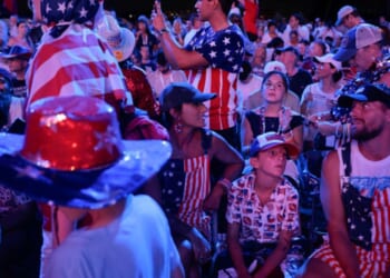 A crowd gathers at America 250 festivities on July 4, 2026 on Washington, D.C.