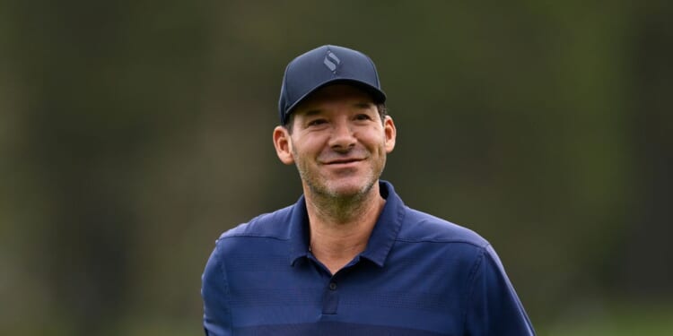 Tony Romo stands on the first green during the final round of the American Century Championship 2026 at Edgewood Tahoe Golf Course on July 12, 2026, in Stateline, Nevada.