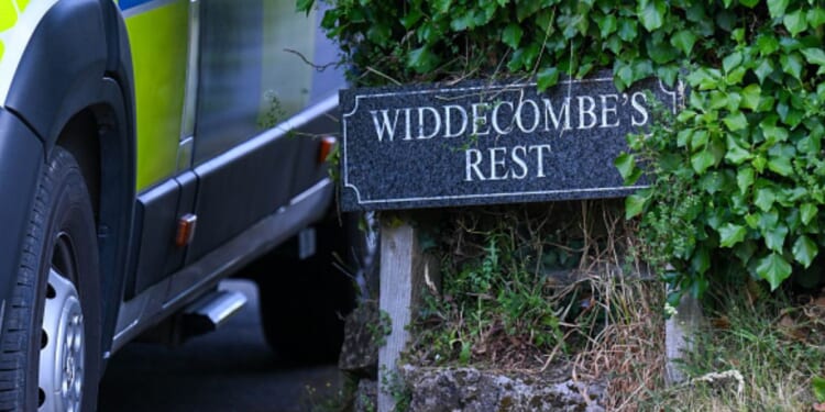 A sign that reads Widdecombe’s Rest sits near Ann Widdecombe’s residence in Dartmoor, United Kingdom.