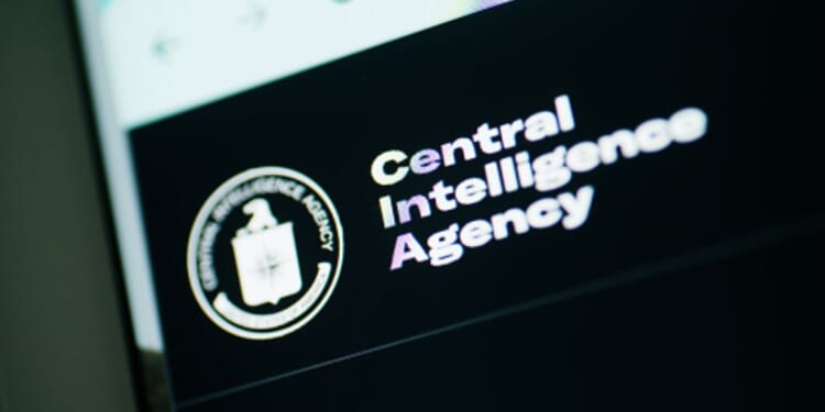 The Central Intelligence Agency’s logo is displayed on a bright screen.