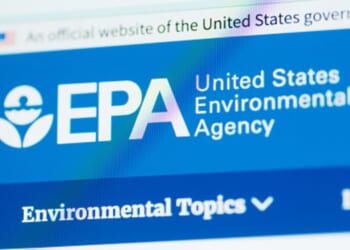 The Environmental Protection Agency graphic is pictured on a bright screen.