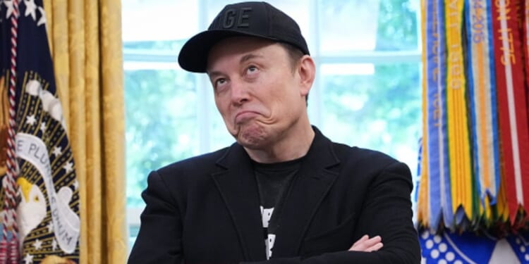 Elon Musk shrugs in the Oval Office in the White House on May 30, 2025.