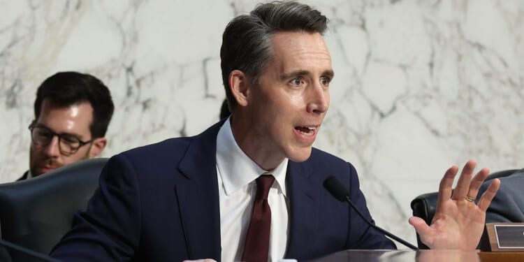 Sen. Josh Hawley speaks during the confirmation hearing for acting Attorney General Todd Blanche.