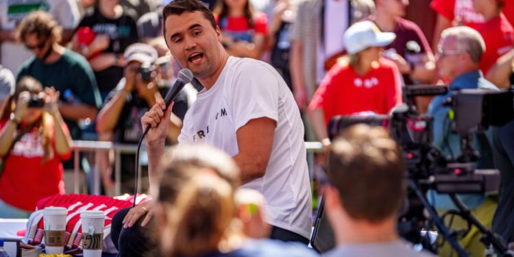 Charlie Kirk speaks at Utah Valley University on Sept. 10, 2025, in Orem, Utah.