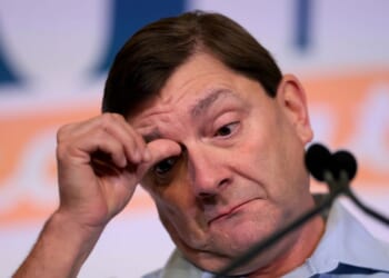 Troy Jackson speaks July 25 in Bangor, Maine, after becoming the Maine Democratic Party's choice to be their U.S. Senate nominee to replace Graham Platner on the ballot in November.