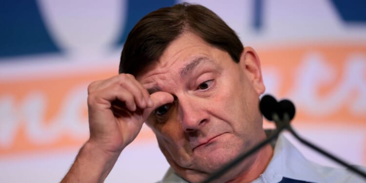 Troy Jackson speaks July 25 in Bangor, Maine, after becoming the Maine Democratic Party's choice to be their U.S. Senate nominee to replace Graham Platner on the ballot in November.