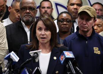 Attorney General of Louisiana Liz Murrill speaks to the media during a press conference on January 1, 2025 in New Orleans, Louisiana. (Chris Graythen/Getty Images)