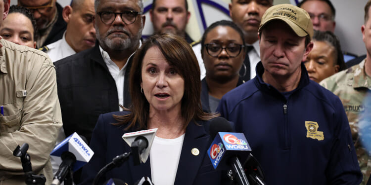 Attorney General of Louisiana Liz Murrill speaks to the media during a press conference on January 1, 2025 in New Orleans, Louisiana. (Chris Graythen/Getty Images)