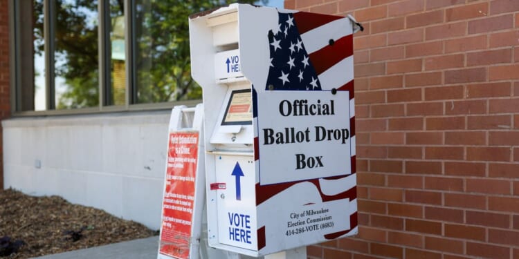 An official ballot drop box in front of the Washington Park Library on July 14, 2026, in Milwaukee, Wisconsin.
