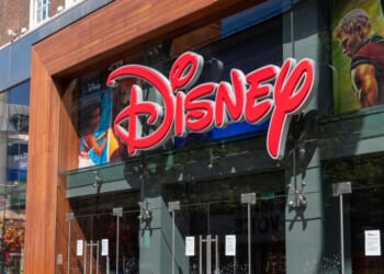 The name sign and facade of the Disney store in Oxford Street on June 13, 2020, in London, England.