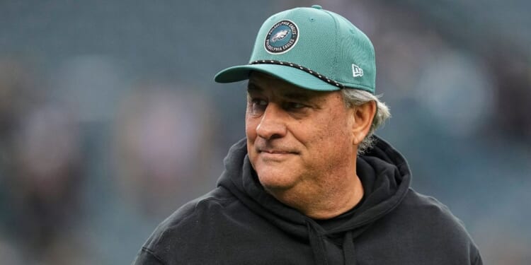 Defensive coordinator Vic Fangio of the Philadelphia Eagles looks on against the Pittsburgh Steelers at Lincoln Financial Field on Dec. 15, 2024, in Philadelphia, Pennsylvania.