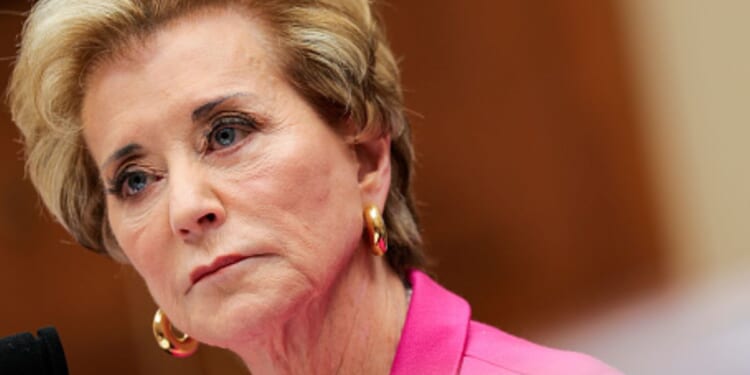Secretary of Education Linda McMahon is pictured testifying to the House Committee on Education and Workforce in Washington, D.C. on May 14, 2026.