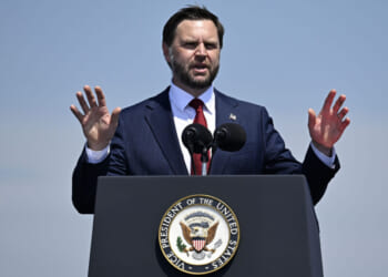 Vice President JD Vance delivers remarks during an International Naval Review aboard the USS Kearsarge in New York Harbor on July 04, 2026 in New York City. Vance visited the international fleet of ships gathered in New York's harbor as the nation celebrates America's 250th anniversary. (Photo by Vincent Alban/Getty Images)
