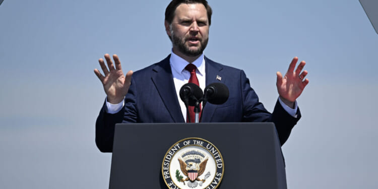 Vice President JD Vance delivers remarks during an International Naval Review aboard the USS Kearsarge in New York Harbor on July 04, 2026 in New York City. Vance visited the international fleet of ships gathered in New York's harbor as the nation celebrates America's 250th anniversary. (Photo by Vincent Alban/Getty Images)