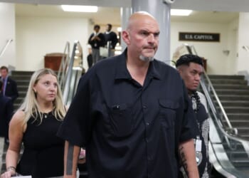 Sen. John Fetterman walks through the Senate Subway during a vote in the U.S. Capitol Building on Oct. 1, 2025, in Washington, D.C.