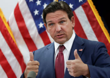 MIAMI, FLORIDA - APRIL 10: Florida Gov. Ron DeSantis speaks during a press conference on April 10, 2025 in Miami, Florida. DeSantis talked about his desire to relieve Florida condo owners of the high fees they are struggling with after they were put in place following the 2021 collapse of the condominium tower in Surfside, Florida. (Photo by Joe Raedle/Getty Images)