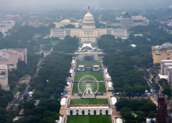 The National Mall stands decorated for Freedom 250 festivities as the ceremonies begin in Washington, D.C.