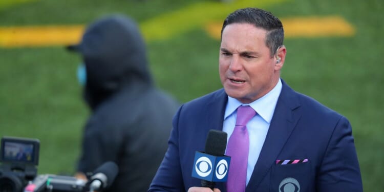 CBS reporter Jay Feely broadcasts during a game between the Buffalo Bills and the Los Angeles Chargers at Bills Stadium on Nov. 29, 2020, in Orchard Park, New York.