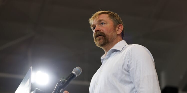Now-former Maine Democratic Senate candidate Graham Platner is pictured at a June campaign event.