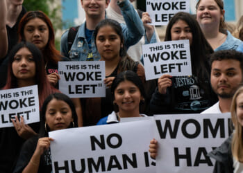 Protesters gather outside the University of North Carolina Chapel Hill where former US Vice President Mike Pence speaks about "Saving America from the Woke Left," in Chapel Hill, North Carolina, on April 26, 2023.