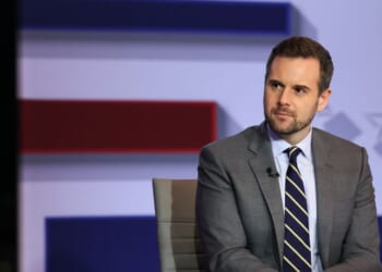 Jesse Watters appears on air with political commentator Guy Benson during the Fox News Special prior to President Trump's Joint Address to Congress at the Fox News D.C. Bureau on March 4, 2025, in Washington, D.C.