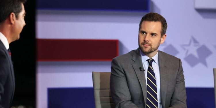 Jesse Watters appears on air with political commentator Guy Benson during the Fox News Special prior to President Trump's Joint Address to Congress at the Fox News D.C. Bureau on March 4, 2025, in Washington, D.C.