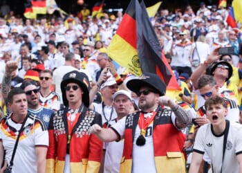 Fans of Germany show their support during the FIFA World Cup 2026 Group E match between Ecuador and Germany at New York New Jersey Stadium on June 25, 2026, in East Rutherford, New Jersey.