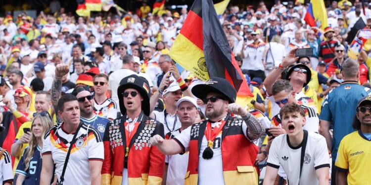 Fans of Germany show their support during the FIFA World Cup 2026 Group E match between Ecuador and Germany at New York New Jersey Stadium on June 25, 2026, in East Rutherford, New Jersey.
