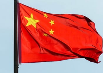 The Chinese flag flies in the wind on August 28, 2024.
