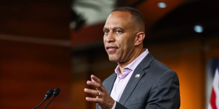 House Minority Leader Hakeem Jeffries speaks during a news conference at the U.S. Capitol Building on July 13, 2026, in Washington, D.C.