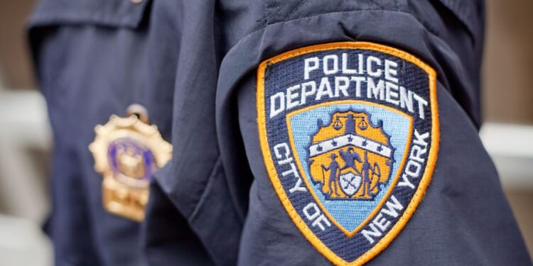 The crest on the jacket of a New York City police officer while on patrol on May 19, 2011.