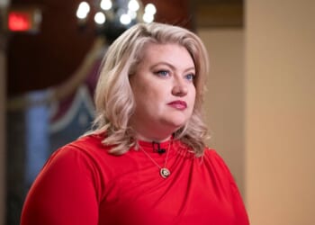 Rep. Kat Cammack prepares for a TV interview at the Capitol in Washington, D.C., on July 11, 2024.