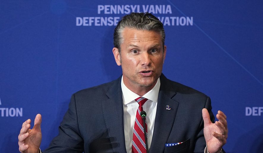 Defense Secretary Pete Hegseth speaks at the United States Army War College in Carlisle, Pa., during the Pennsylvania Defense and Innovation Summit, Wednesday, July 15, 2026. (AP Photo/Matt Rourke) ** FILE **