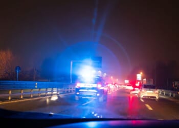 Emergency passage of the police force on the motorway.