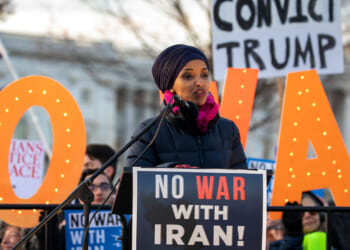 Ilhan Omar speaks at the Anti-Iran War Rally in Washington, D.C.