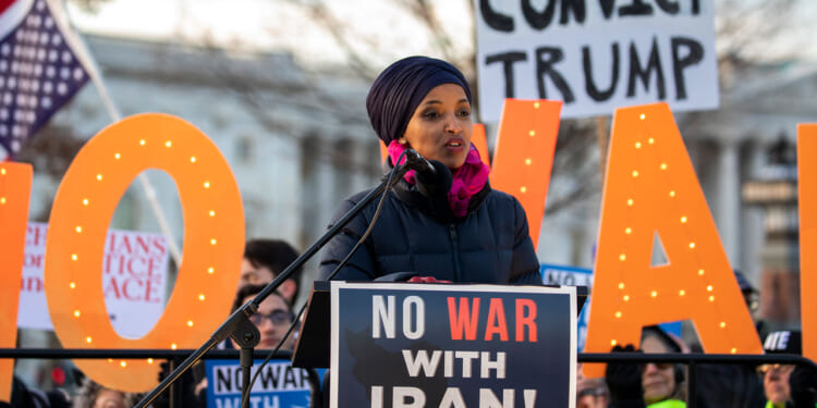 Ilhan Omar speaks at the Anti-Iran War Rally in Washington, D.C.