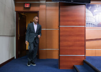 House Minority Leader Hakeem Jeffries arrives for a news conference at the U.S. Capitol.